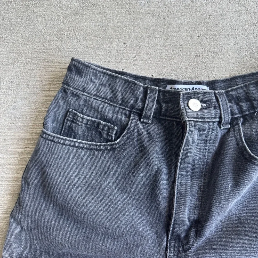 American Apparel Womens Size 27 High Waisted Denim Shorts Washed Black Cuffed